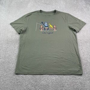 Life is Good Shirt Mens Large Green Fishing Wharf Pier Dog Outdoors Lifestyle